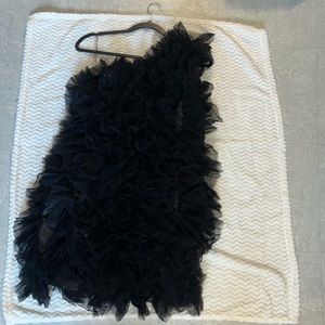 one shoulder fashion nova luxe dress, black fluffy.